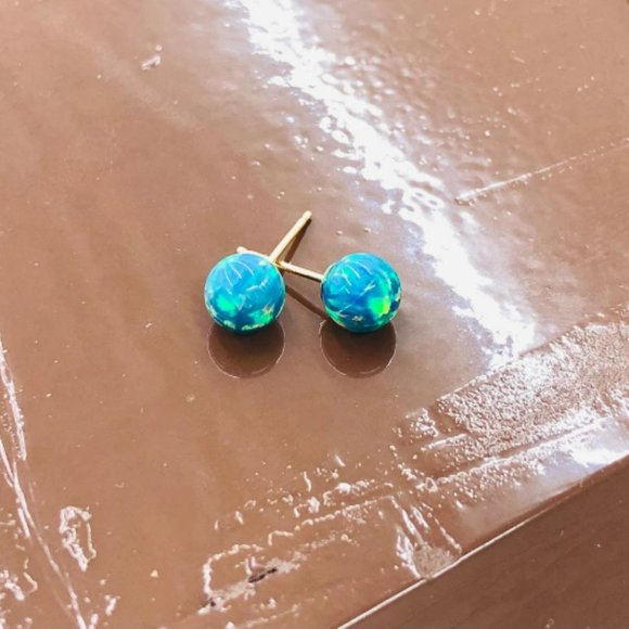 14K Yellow Solid Gold Lavender Ball Earrings 6x6 Womens Stud Earrings Aretes Oro - Picture 2 of 4